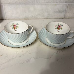 Charming Floral Teacup and Saucer Set with Gold Trim set of 2
